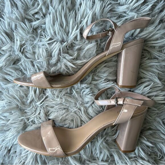 Nordstrom Abound Steph nude patent block heel sandals women’s shoe size 12 - Picture 5 of 11